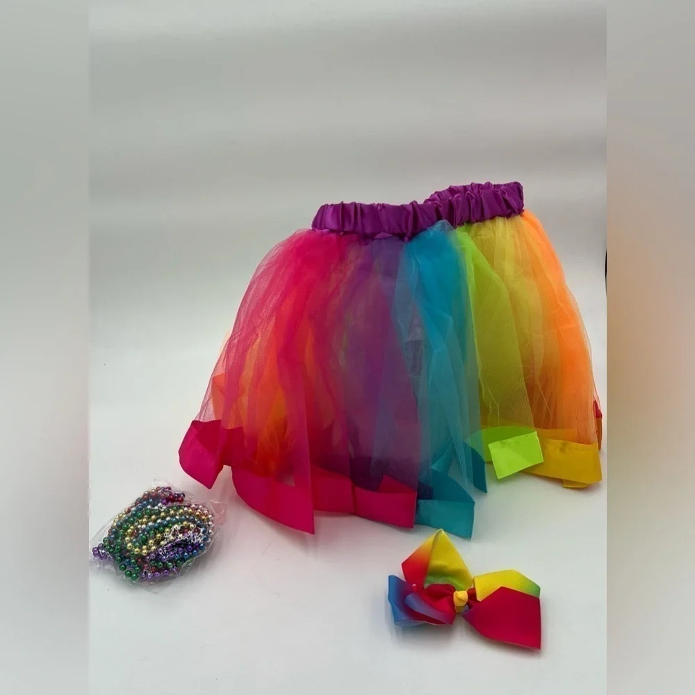 Colorful Kids Tutu, Bow, and Bead Set - Rainbow - Size L - New, Never Worn